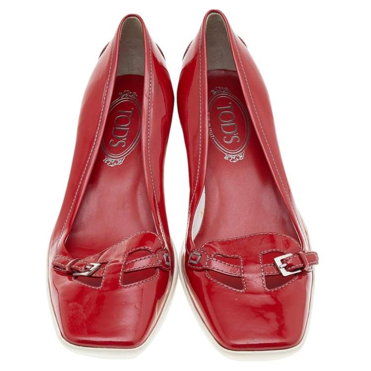 Pre Owned Tod's Red Patent Leather Pumps Size 41