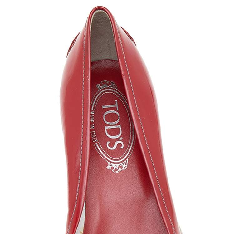 Pre Owned Tod's Red Patent Leather Pumps Size 41
