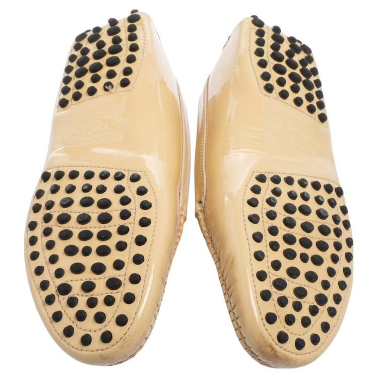 Pre Owned Tod's Beige Patent Leather Penny Slip On Loafers Size 36.5