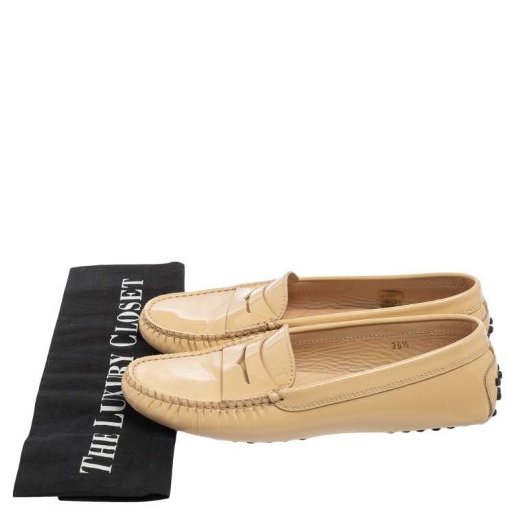 Pre Owned Tod's Beige Patent Leather Penny Slip On Loafers Size 36.5