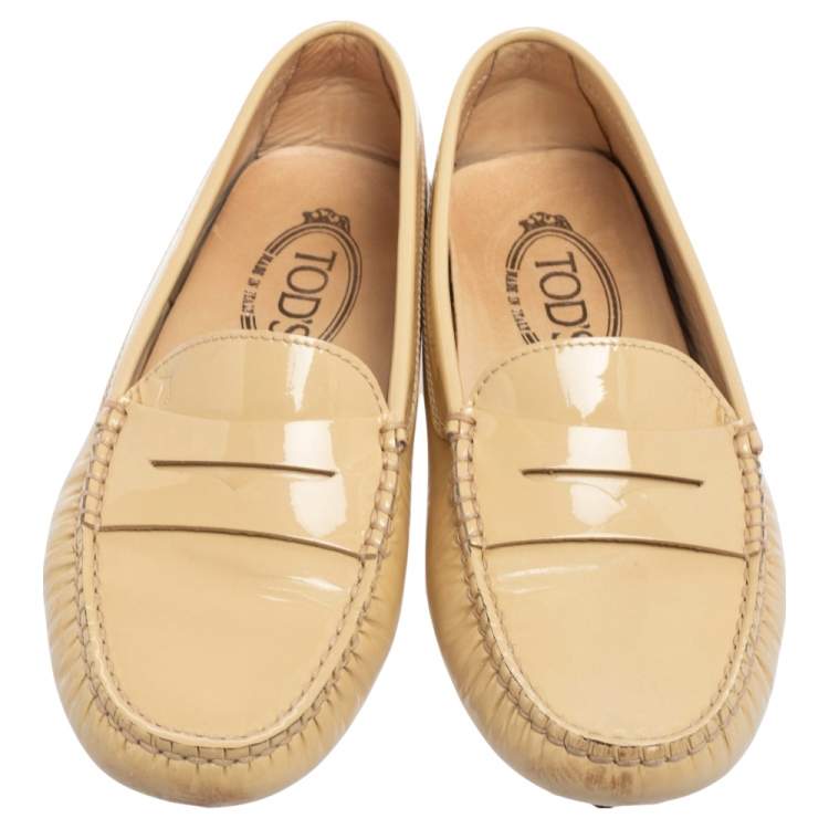 Pre Owned Tod's Beige Patent Leather Penny Slip On Loafers Size 36.5