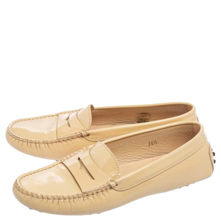 Pre Owned Tod's Beige Patent Leather Penny Slip On Loafers Size 36.5