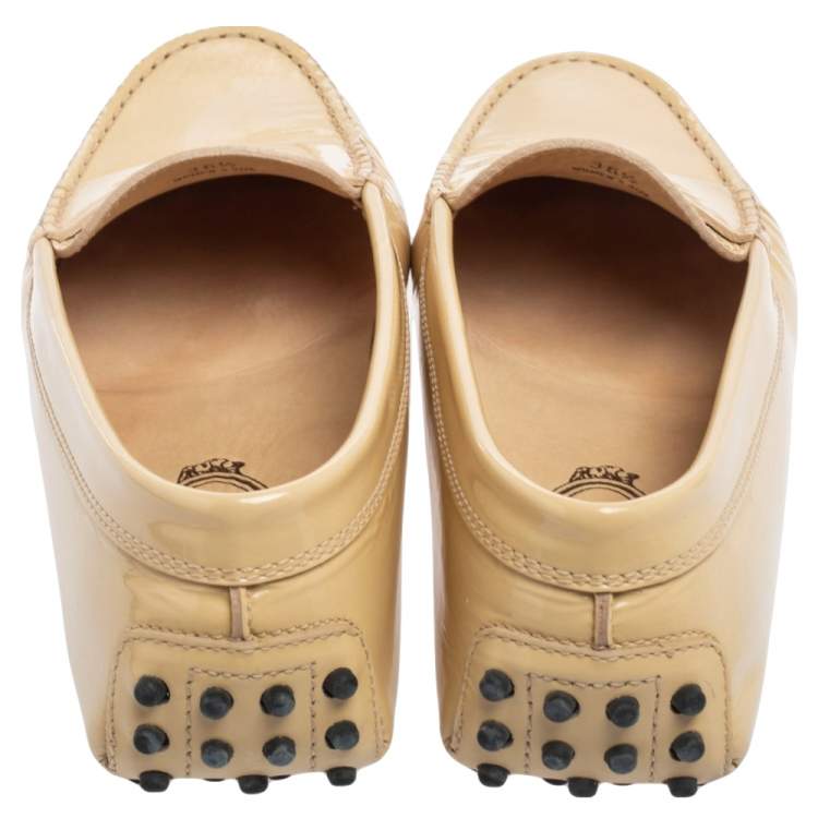Pre Owned Tod's Beige Patent Leather Penny Slip On Loafers Size 36.5