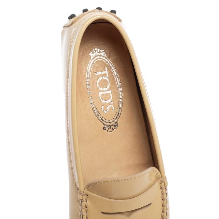 Pre Owned Tod's Beige Patent Leather Penny Slip On Loafers Size 36.5