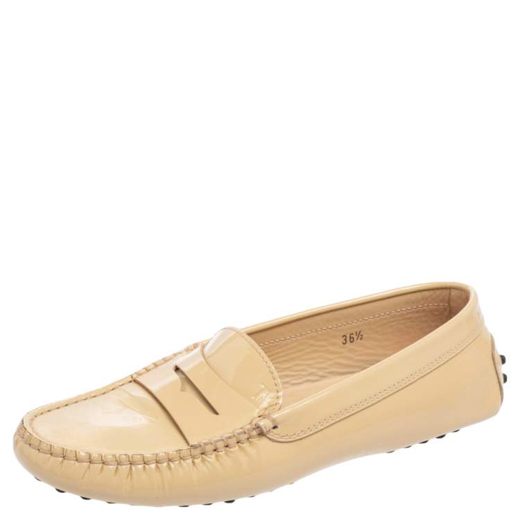 Pre Owned Tod's Beige Patent Leather Penny Slip On Loafers Size 36.5
