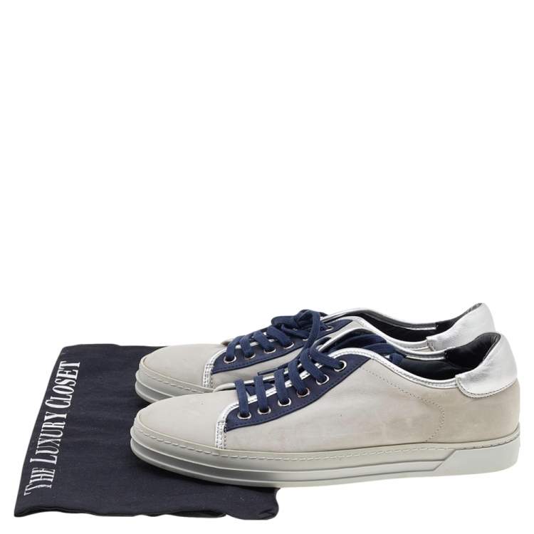Pre Owned Tod's Grey/Blue Leather And Suede Low Top Sneakers Size 38