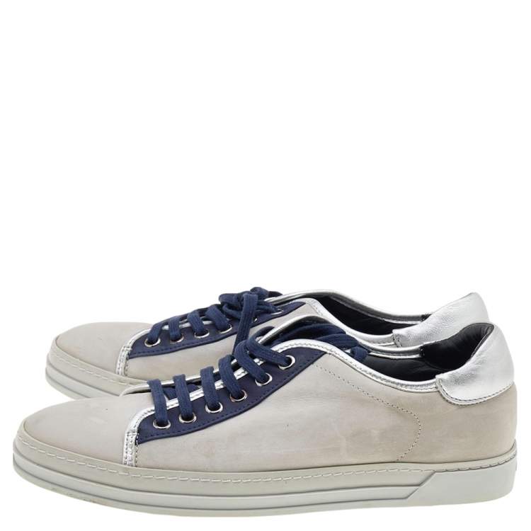 Pre Owned Tod's Grey/Blue Leather And Suede Low Top Sneakers Size 38