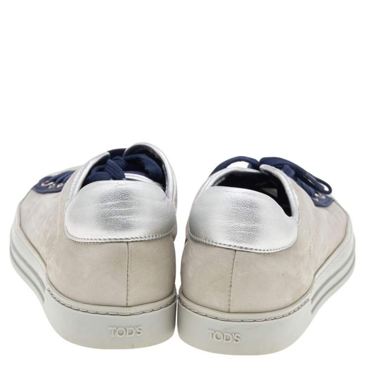 Pre Owned Tod's Grey/Blue Leather And Suede Low Top Sneakers Size 38