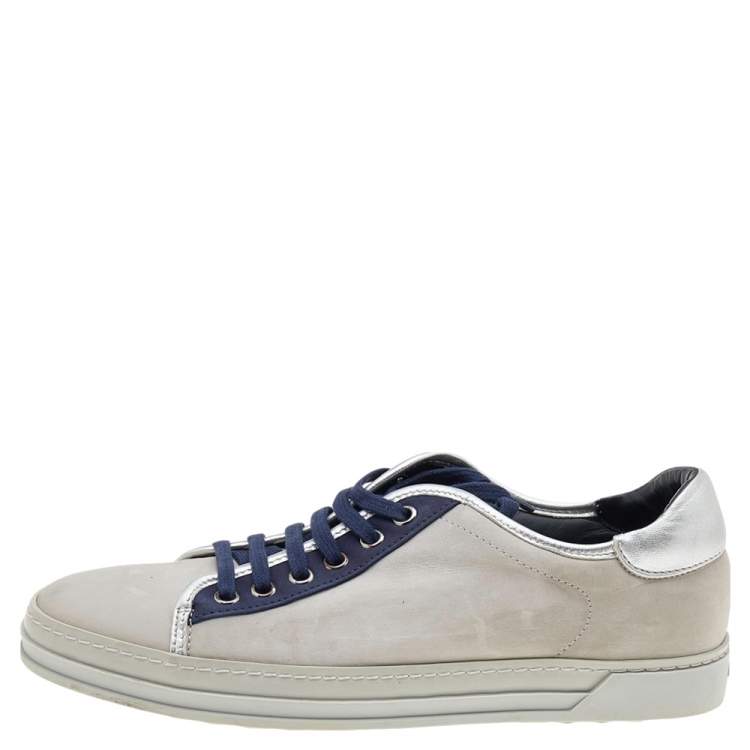 Pre Owned Tod's Grey/Blue Leather And Suede Low Top Sneakers Size 38