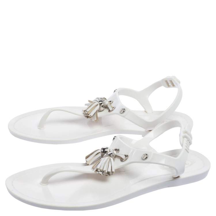 Pre Owned Tod's White Jelly Tassel Detail Thong Flat Sandals Size 36
