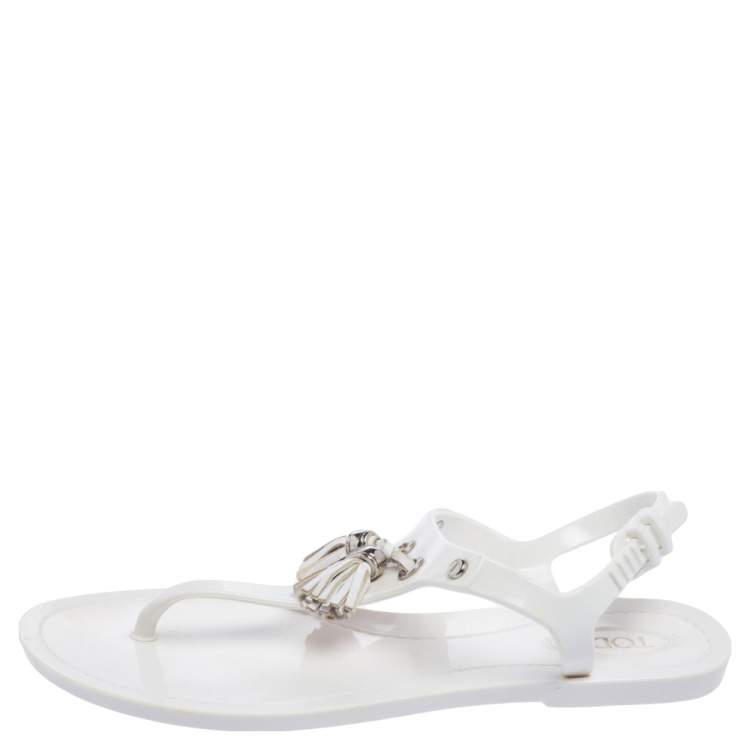 Pre Owned Tod's White Jelly Tassel Detail Thong Flat Sandals Size 36
