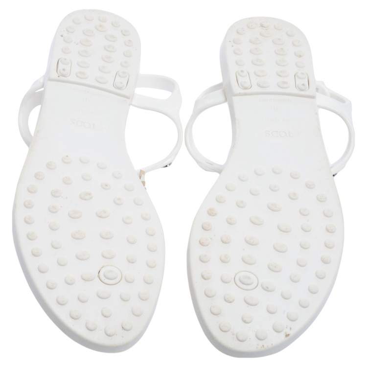 Pre Owned Tod's White Jelly Tassel Detail Thong Flat Sandals Size 36