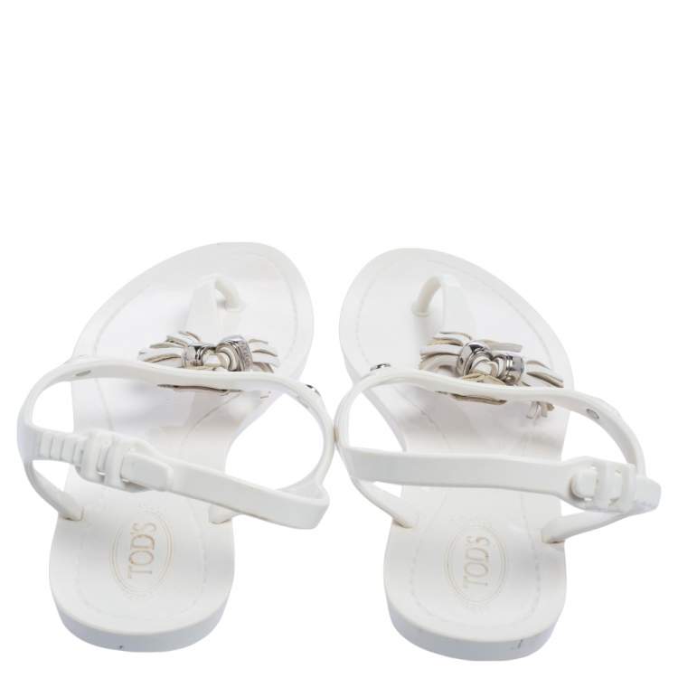 Pre Owned Tod's White Jelly Tassel Detail Thong Flat Sandals Size 36