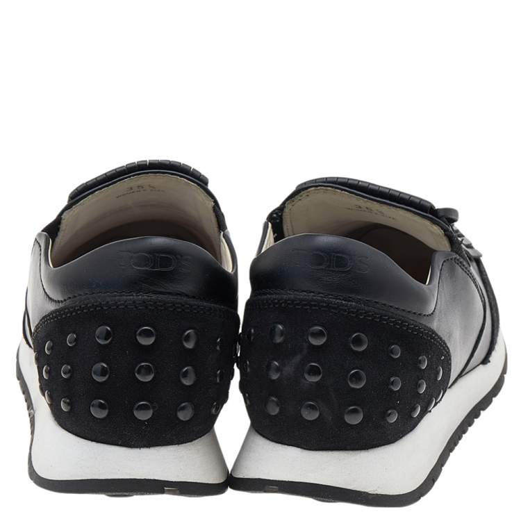 Pre Owned Tod's Black Leather And Suede Slip on Sneakers Size 35.5