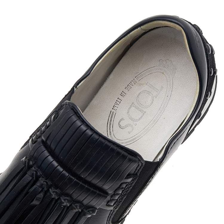 Pre Owned Tod's Black Leather And Suede Slip on Sneakers Size 35.5
