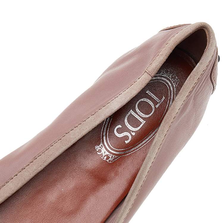 Pre Owned Tod's Pink Suede And Leather Embellished  Flats Size 38