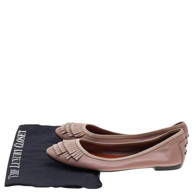 Pre Owned Tod's Pink Suede And Leather Embellished  Flats Size 38