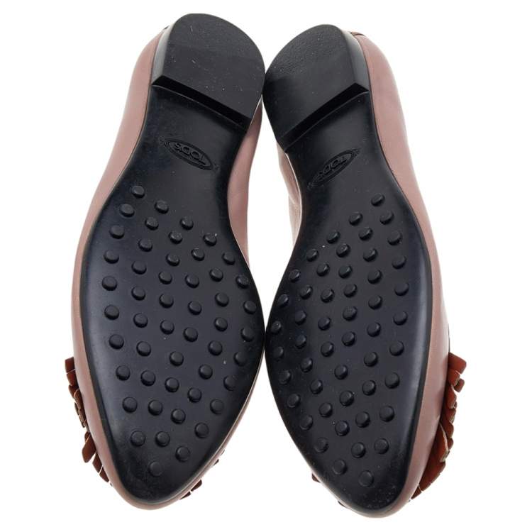 Pre Owned Tod's Pink Suede And Leather Embellished  Flats Size 38