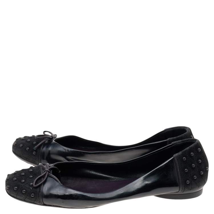 Pre Owned Tod's Black Suede And Leather Bow Flats Size 37