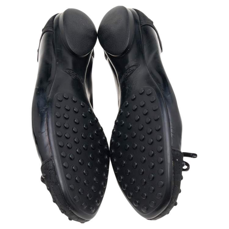 Pre Owned Tod's Black Suede And Leather Bow Flats Size 37