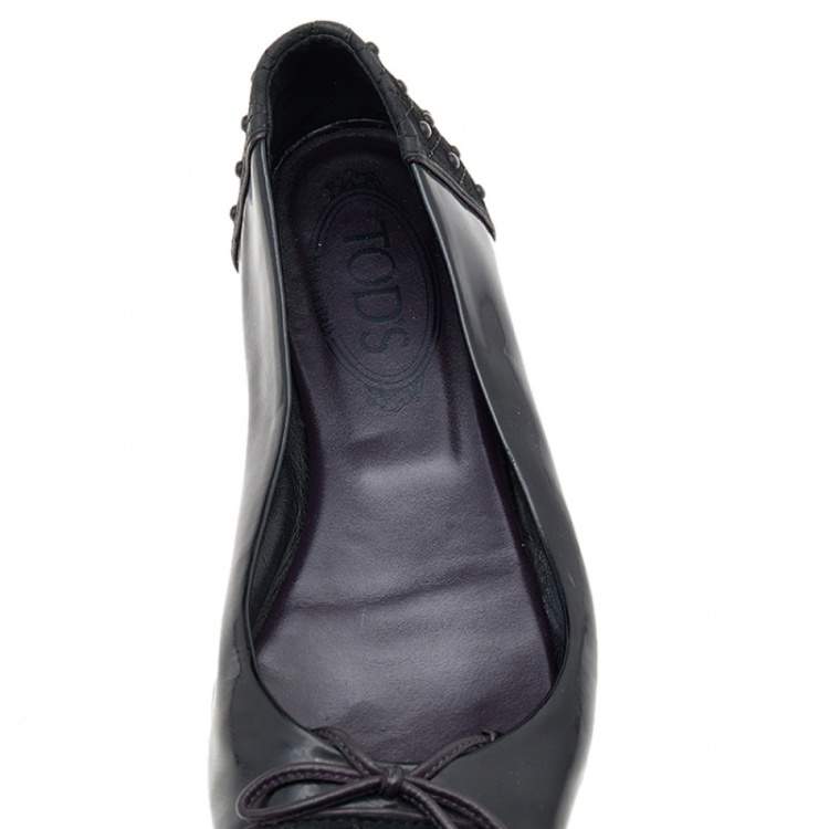 Pre Owned Tod's Black Suede And Leather Bow Flats Size 37