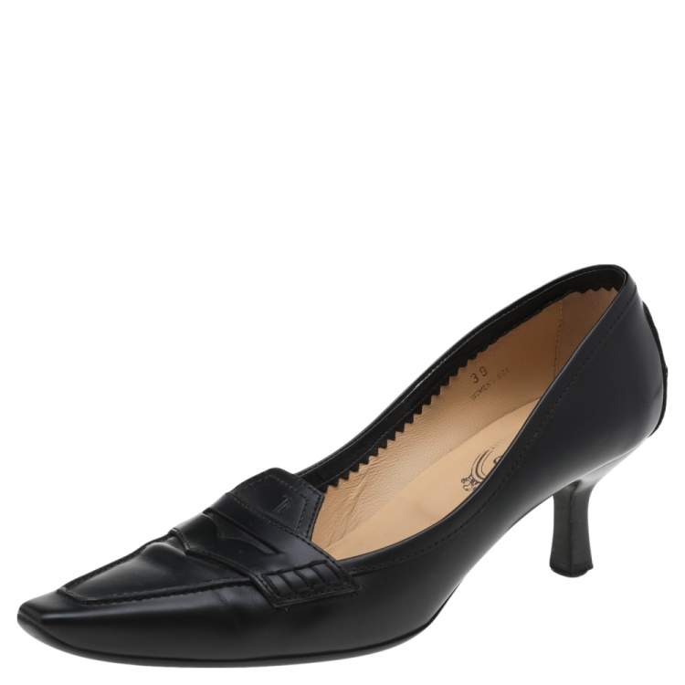 Pre Owned Tod's Black Leather Loafer Pumps Size 39