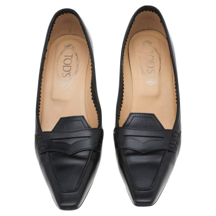 Pre Owned Tod's Black Leather Loafer Pumps Size 39