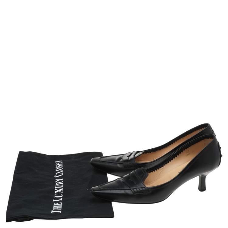 Pre Owned Tod's Black Leather Loafer Pumps Size 39