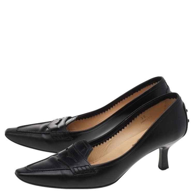 Pre Owned Tod's Black Leather Loafer Pumps Size 39