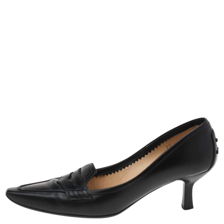 Pre Owned Tod's Black Leather Loafer Pumps Size 39