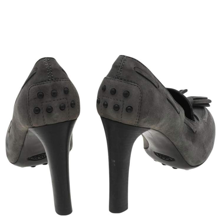 Pre Owned Tod's Grey Suede Tassel Loafer Pumps Size 35