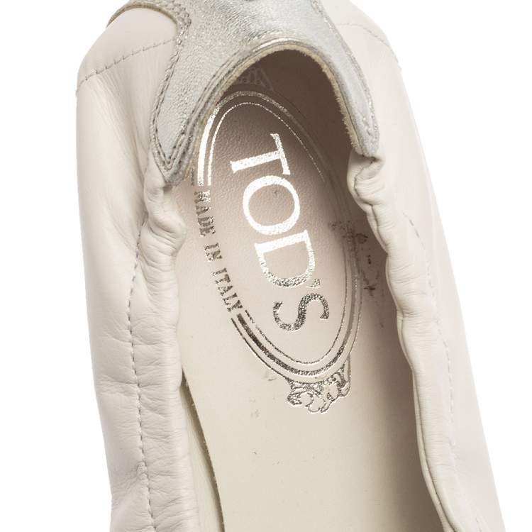 Pre Owned Tod's White/Silver Leather Gomma Lace Slip-On Sneakers Size 39.5