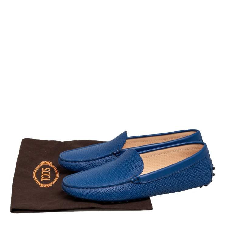 مملوكة مسبقًا Tod's Royal Blue Perforated Leather Driver Loafers Size 38