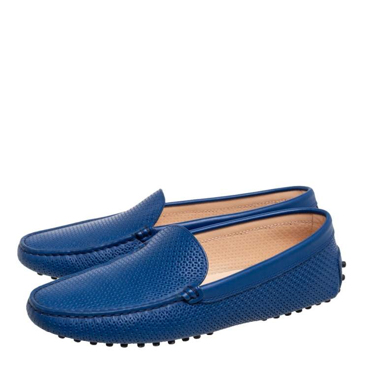 مملوكة مسبقًا Tod's Royal Blue Perforated Leather Driver Loafers Size 38