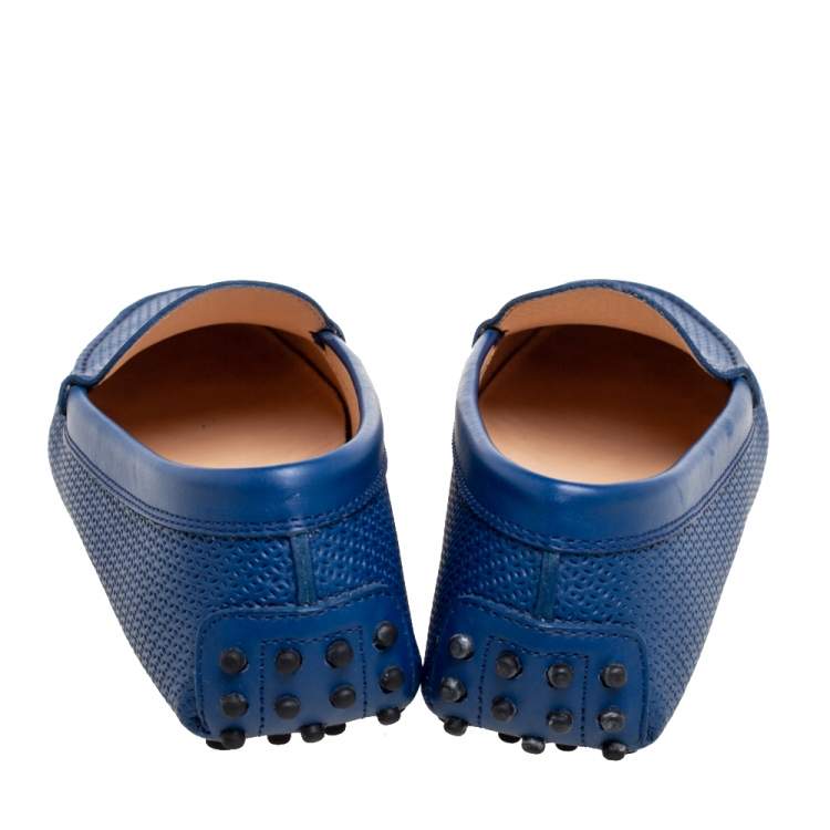 مملوكة مسبقًا Tod's Royal Blue Perforated Leather Driver Loafers Size 38