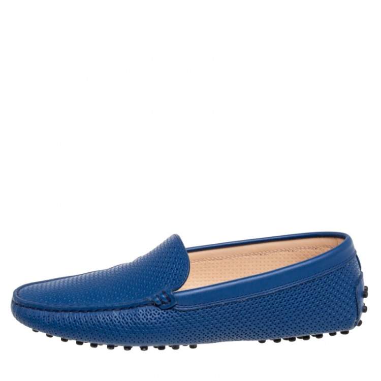 مملوكة مسبقًا Tod's Royal Blue Perforated Leather Driver Loafers Size 38