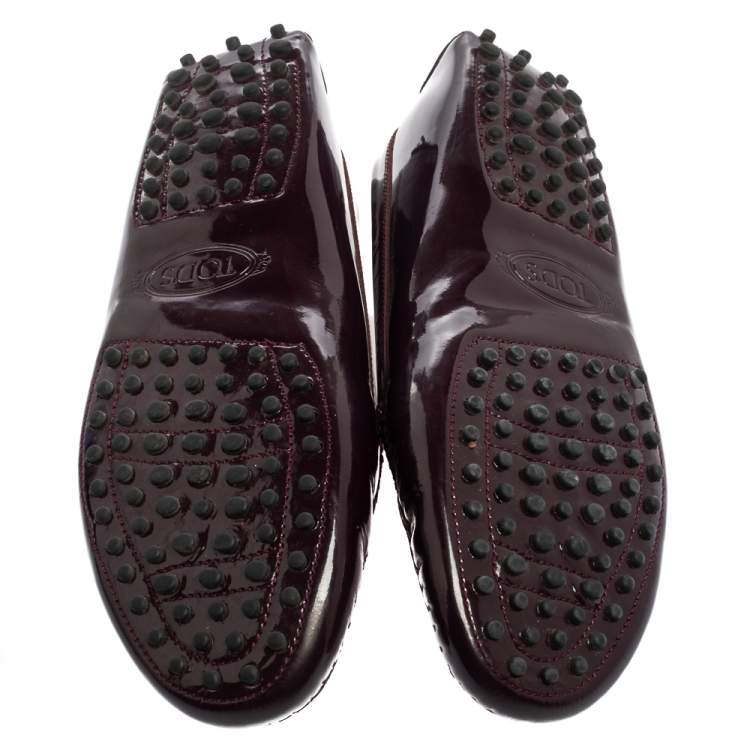 Pre Owned Tod's Burgundy Patent Leather Penny Loafers  Size 39.5