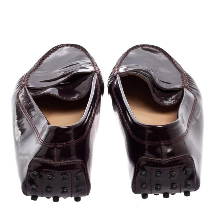 Pre Owned Tod's Burgundy Patent Leather Penny Loafers  Size 39.5