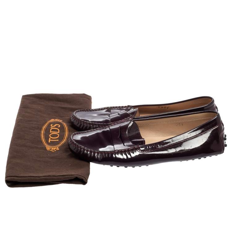 Pre Owned Tod's Burgundy Patent Leather Penny Loafers  Size 39.5