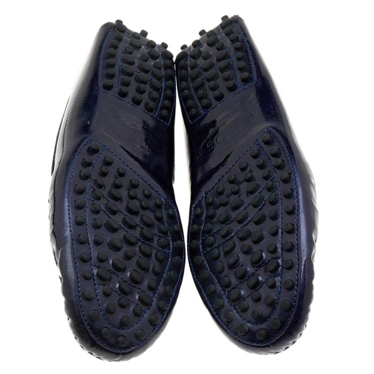Pre Owned Tod's Blue Lizard Embossed Patent Leather Gommino Slip On Loafers Size 36.5