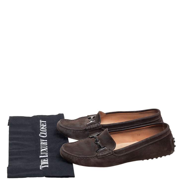 Pre Owned Tod's Brown Suede Horsebit Buckle Loafers Size 39