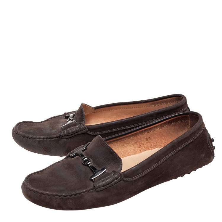 Pre Owned Tod's Brown Suede Horsebit Buckle Loafers Size 39