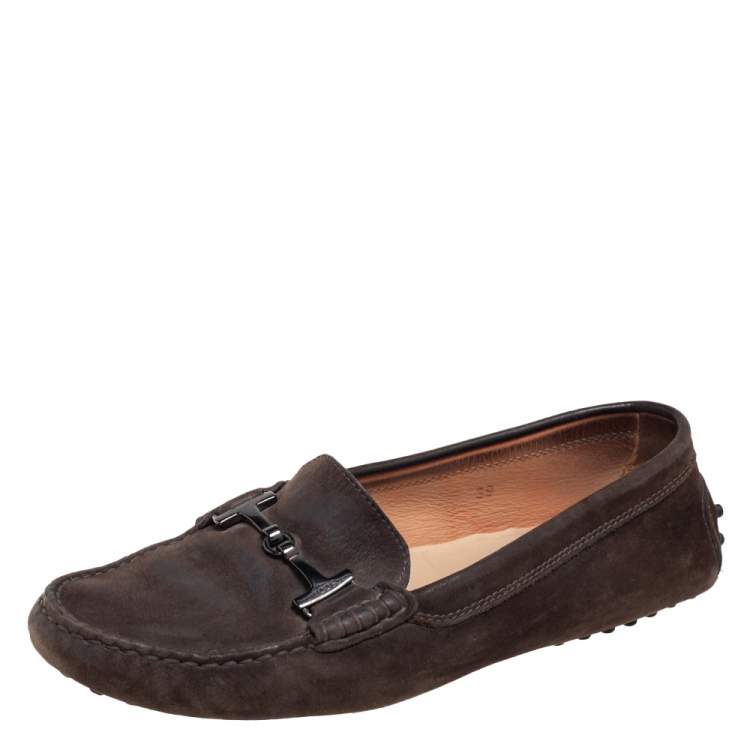 Pre Owned Tod's Brown Suede Horsebit Buckle Loafers Size 39