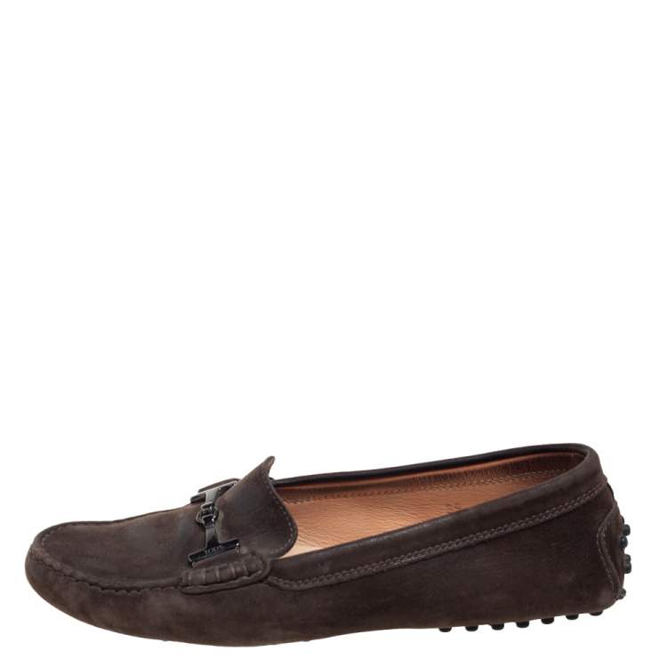 Pre Owned Tod's Brown Suede Horsebit Buckle Loafers Size 39