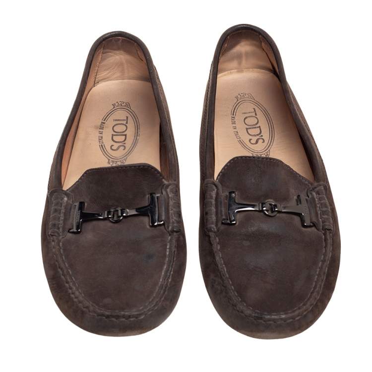 Pre Owned Tod's Brown Suede Horsebit Buckle Loafers Size 39