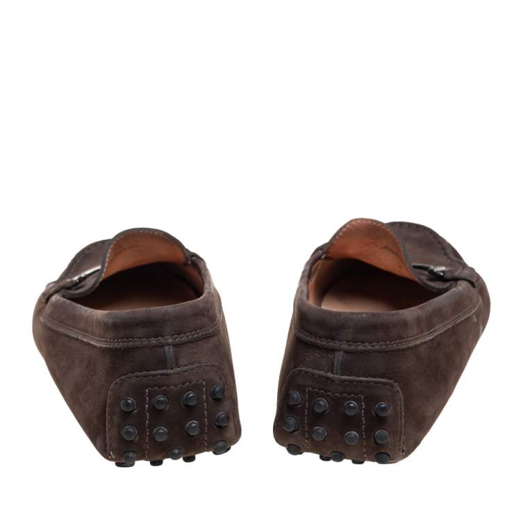 Pre Owned Tod's Brown Suede Horsebit Buckle Loafers Size 39
