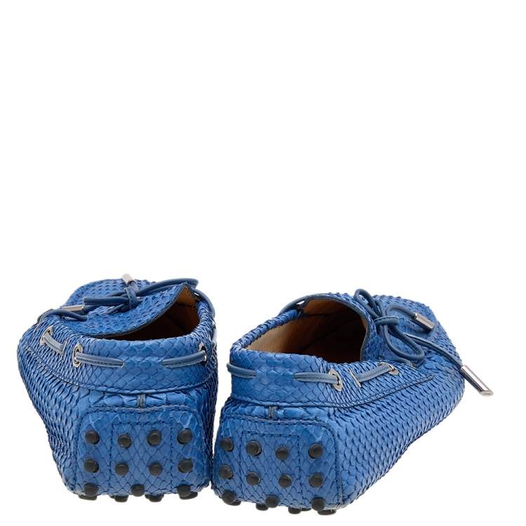 Pre Owned Tod's Blue Python Bow Slip On Loafers Size 38.5