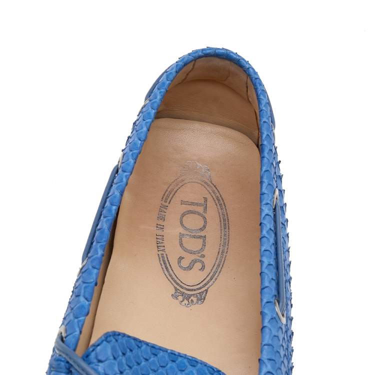 Pre Owned Tod's Blue Python Bow Slip On Loafers Size 38.5