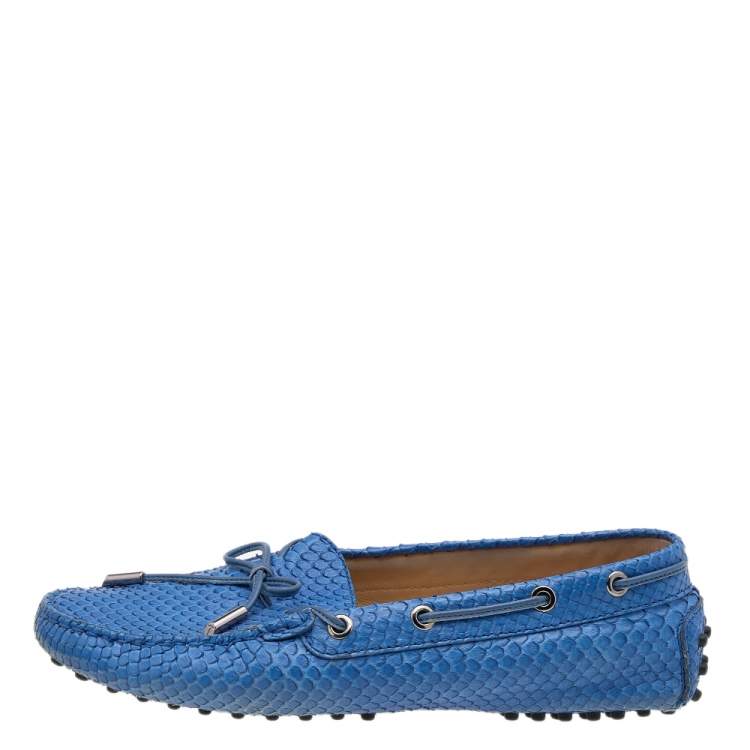 Pre Owned Tod's Blue Python Bow Slip On Loafers Size 38.5