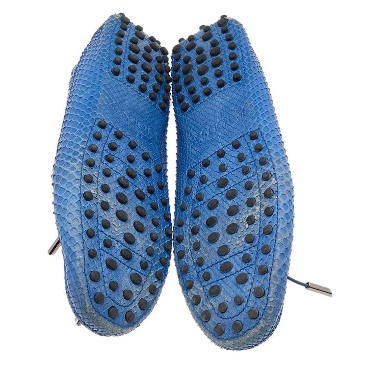 Pre Owned Tod's Blue Python Bow Slip On Loafers Size 38.5